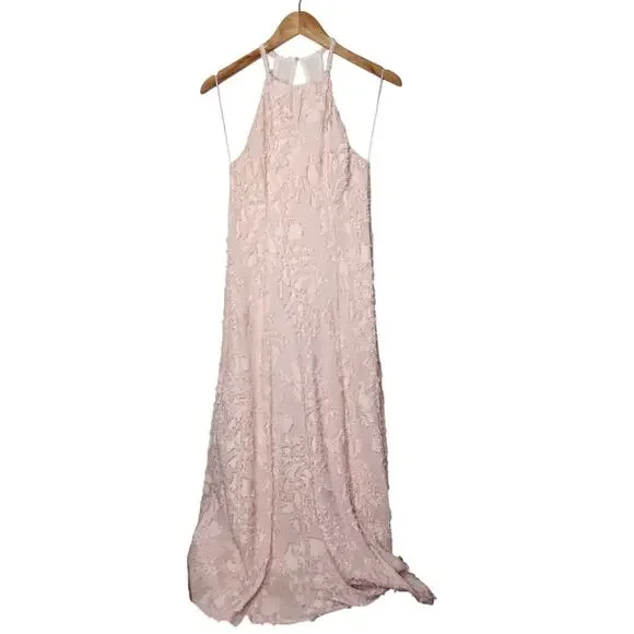 ZARA NEW WOMAN SS25 STRUCTURED MAXI HALTER DRESS BEIGE-PINK XS - Picture 9 of 11